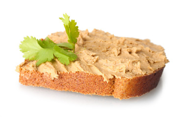 Fresh pate on bread isolated on white