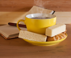 Breakfast on wooden table