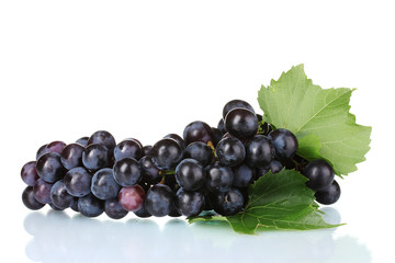 Ripe red grapes isolated on white