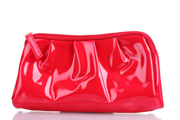 Beautiful red makeup bag isolated on white