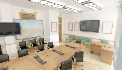 Office interior with big table