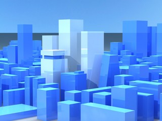 Blue glass scyscrapers in modern district