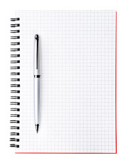 Silver pen on blank page of notebook, vertical