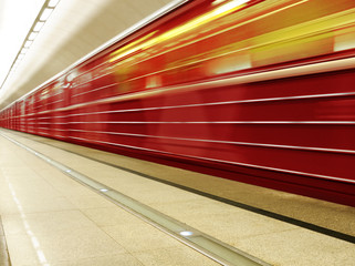Moving metro train