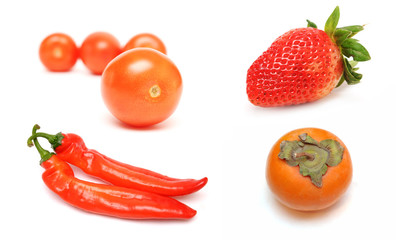 Collection of red fruit and vegetables isolated on white