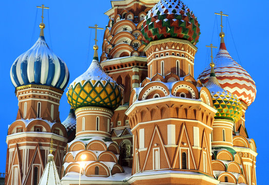 St. Basil's Cathedral domes. Winter, Red square, Russia.