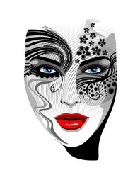 Viso Ragazza Maschera Tatuaggio-Tattoo Girl's Portrait-Vector © BluedarkArt