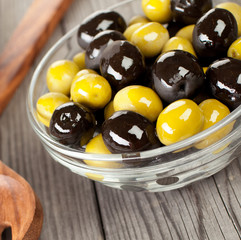 Olives on a wooden table