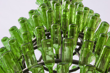 Sculpture from green glass bottles