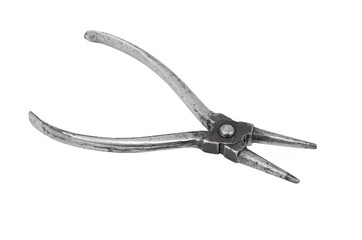 Old and rusty round-nose pliers, isolated on white background