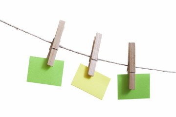 Sticky notes on a clothesline.