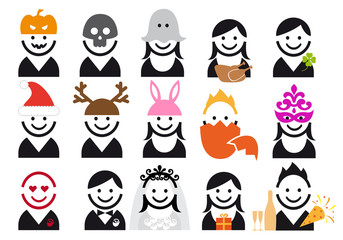 holiday people icon set, vector