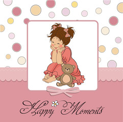 little baby girl play with her teddy bear toy