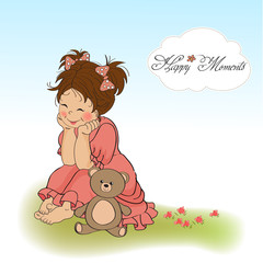 little baby girl play with her teddy bear toy