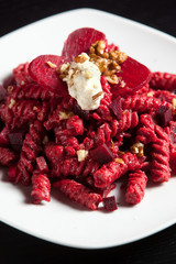 Pasta with Red Beets, Gorgonzola Cheese and Walnuts