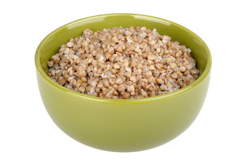 Boiled buckwheat in a green bowl