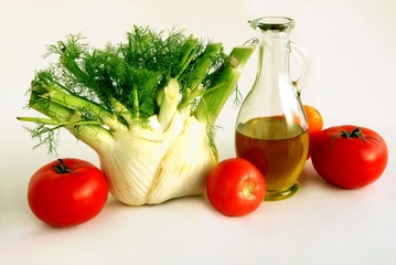 tomatoes,oil and fresh fennel for tasty salad