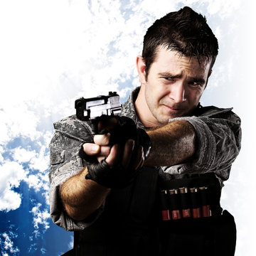 young soldier aiming