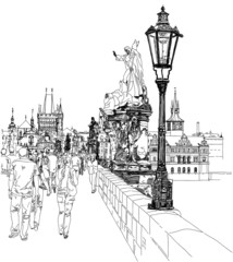 Charles Bridge - Prague, Czech Republic - a vector sketch