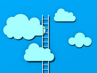 ladder to success in the clouds blue sky