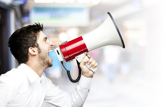 man with megaphone