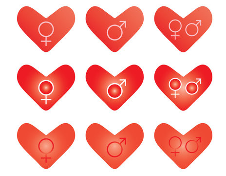 vector set of valentines with gender symbols