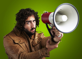 man holding megaphone