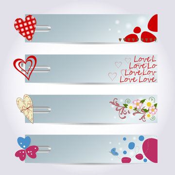 banners cuori, fiori farfalle con graffette