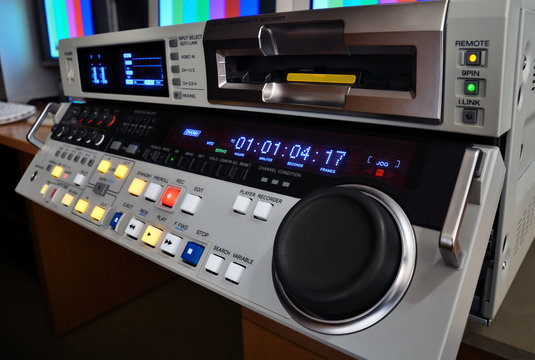 Professional video recorder in TV production studio. DVcam format