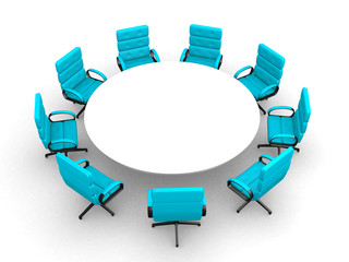 3d round conference room, isolated on white