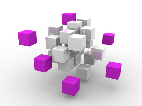 teamwork business concept with magenta cubes.