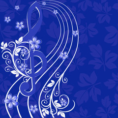Musical background with a treble clef and a flower pattern