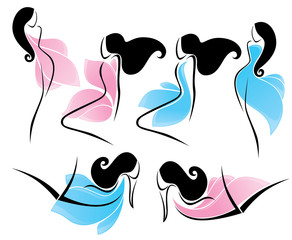 blue and pink: vector collection of girls look like a flowers