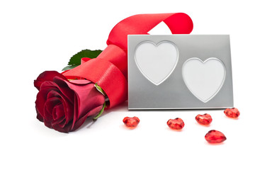 A red rose with a photoframe