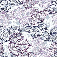 seamless pattern with  hand drawn leaves and flowers - 38374529