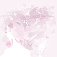 Fototapeta na wymiar pink decorative composition with girl