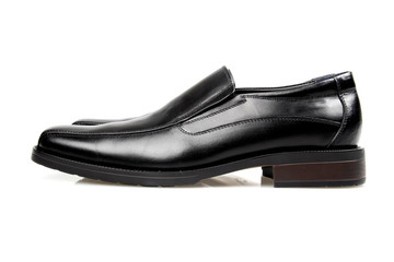 Black man's shoes on a white background.