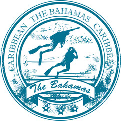 Stamp with The Bahamas, Caribbean inside, vector - obrazy, fototapety, plakaty