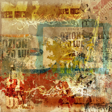 Grunge Wall Background with Old Torn Posters and Graffiti © Binkski