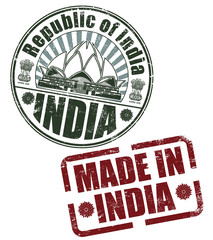 Rubber stamp of India with the image of the Temple of the Lotus