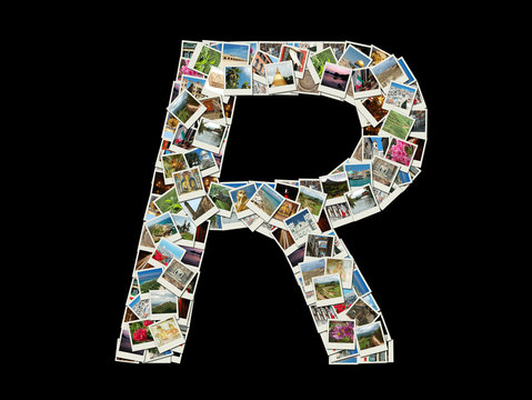 Shape of  "R" llitera made like collage of travel photos