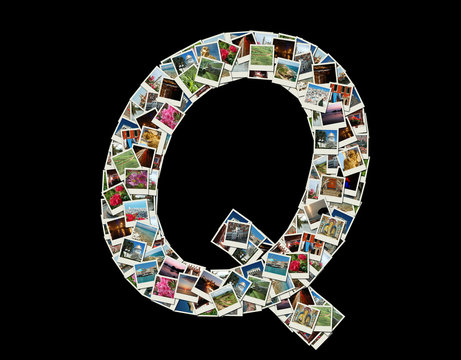 Shape of  "Q" llitera made like collage of travel photos