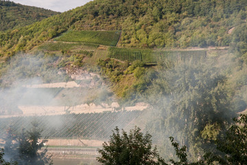 Smoke from train drifting up Rhine Valley