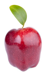Red delicious apple with green leaf