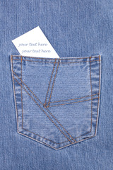 Blank card in jeans pocket