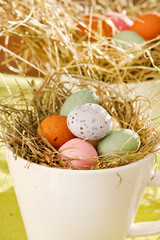 Easter chocolate eggs in the nest