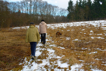 Mother and son on a walk