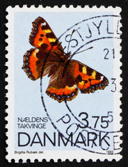 Fototapeta na wymiar Znaczek pocztowy Dania 1993 Rusałka pokrzywnik, Motyl
