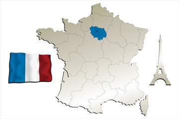 Map of France with Flag and Eiffel tower