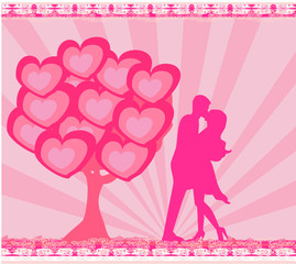 greeting card with silhouette of romantic couple